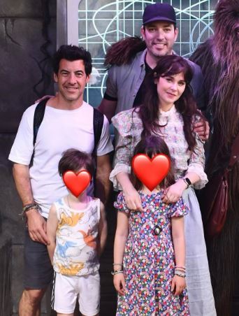Charlie Wolf Pechenik with his parents Zooey Deschanel and Jacob Pechenik, sister and mother's new partner